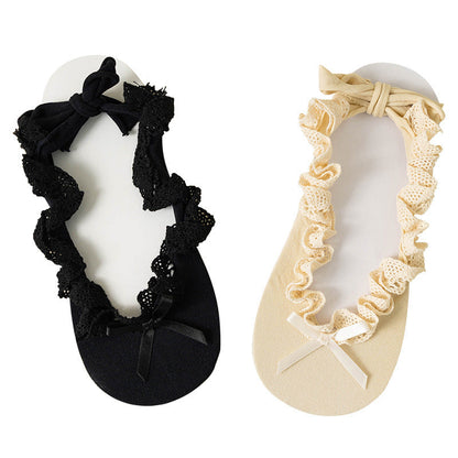 Women’s Bow Tie Lolita Floral Lace Boat Socks