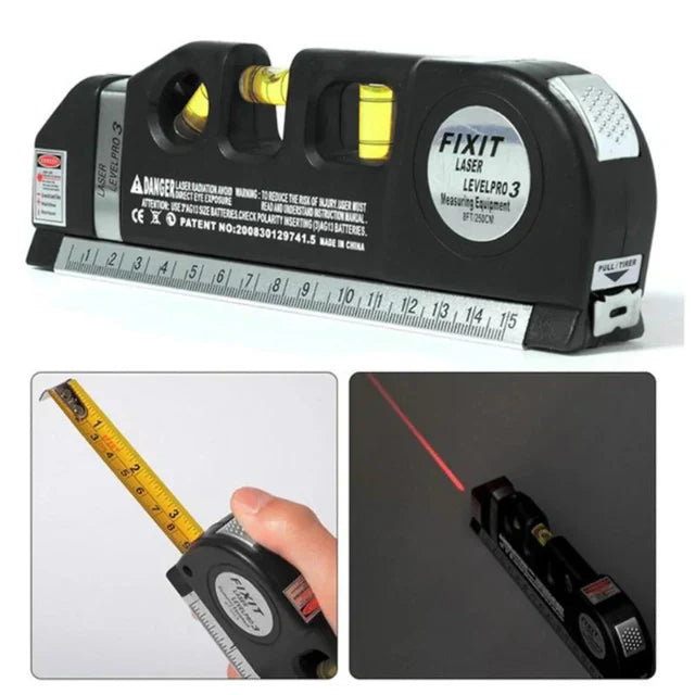 4 in 1 Fixit Laser Level Pro 3 4in1 Multi-Purpose Measuring Tool With 8 Feet Tape