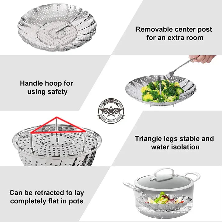 Folding Mesh Steamer Basket Steel