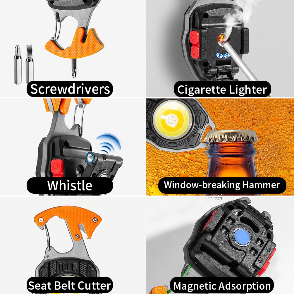 9-in-1 LED Keychain Light with Lighter, Multi Tools & USB-C Charging