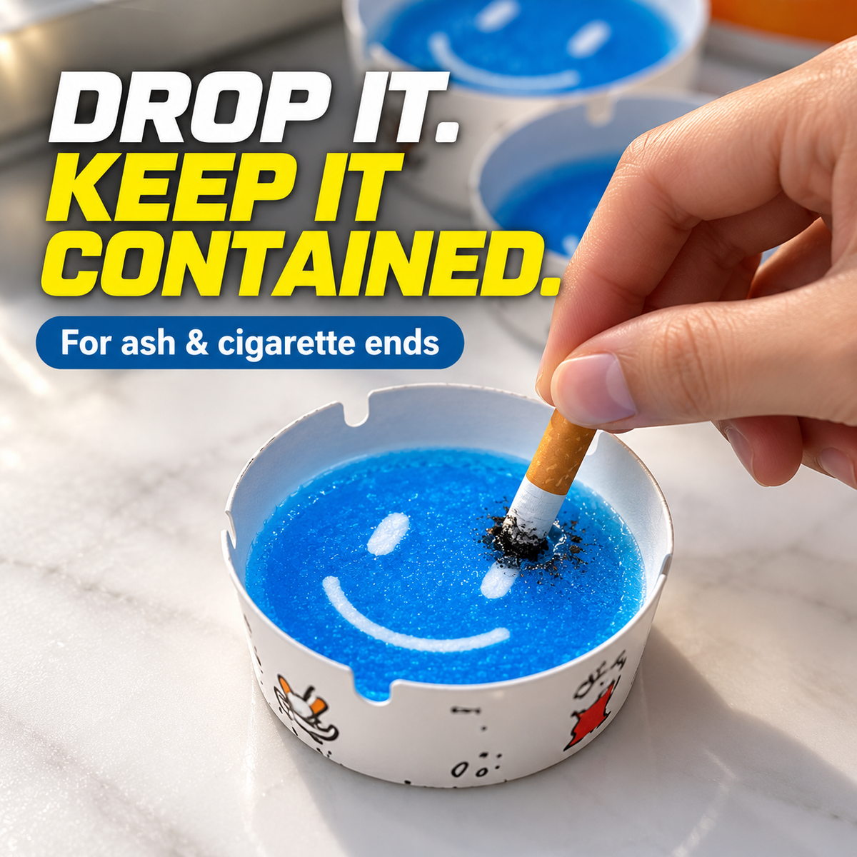 Reusable Gel Ashtray ®Ash & Cigarette-End Collector