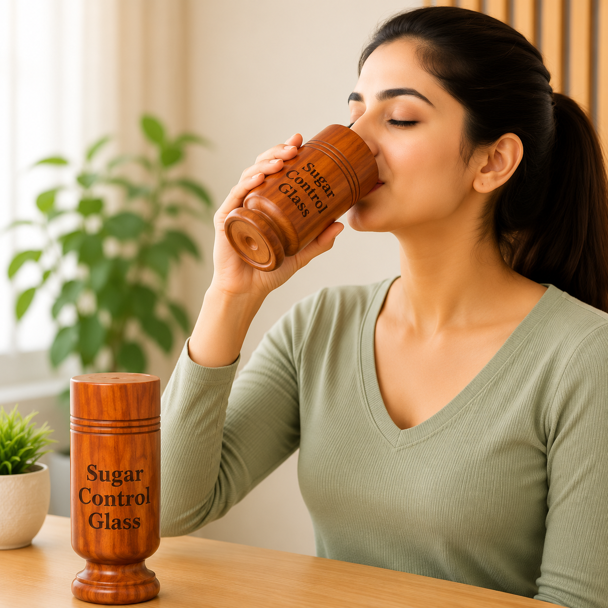 🌿 Vijaysar Wooden Sugar Control Glass ✨