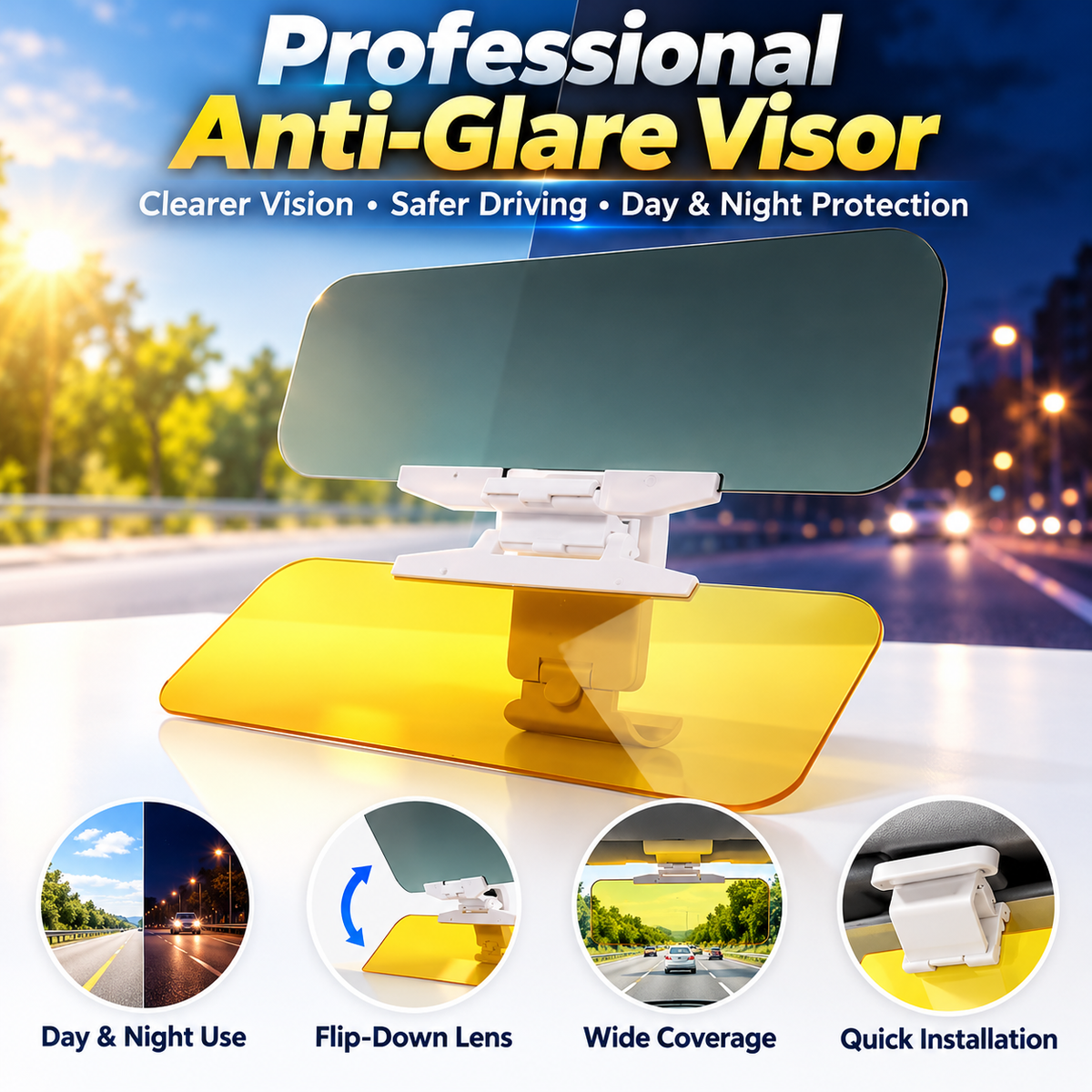 ClearDrive™ 2-in-1 Day & Night Anti-Glare Driving Visor ( Imported )