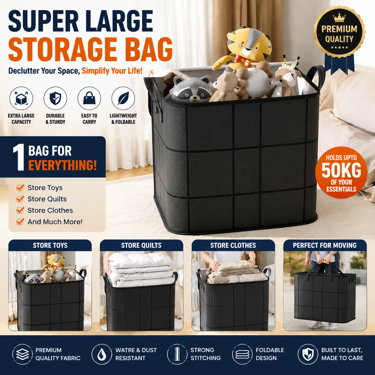 🧺 Multi-Purpose Clothes & Blanket Storage Bag