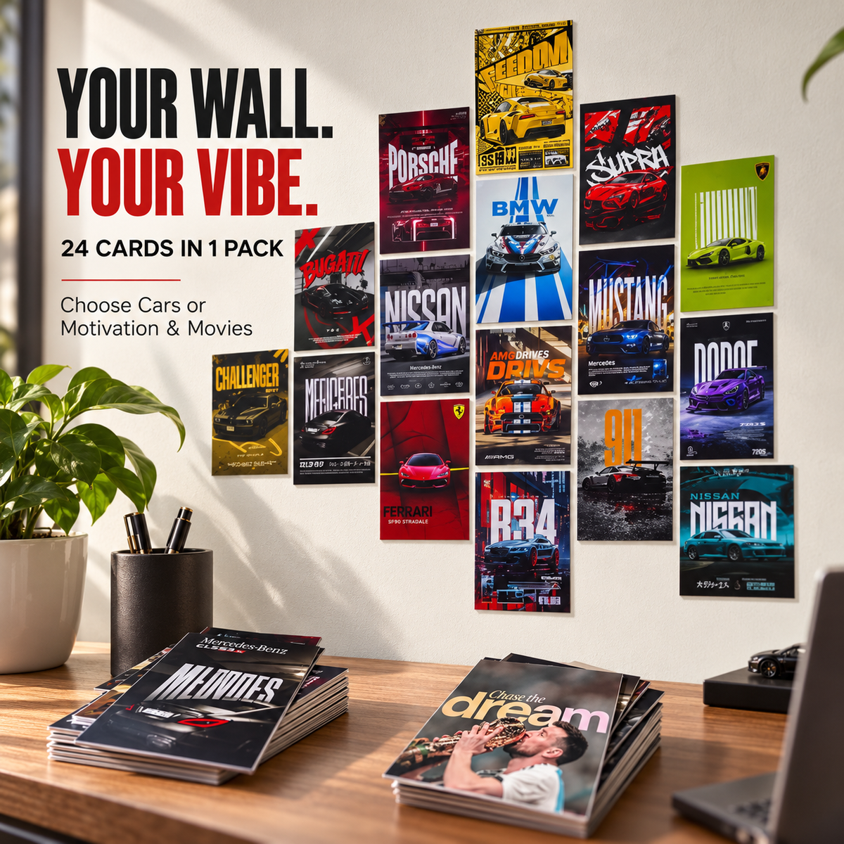 WallVibe Stickers® 24-Piece Motivational Quote / Car Enthusiast