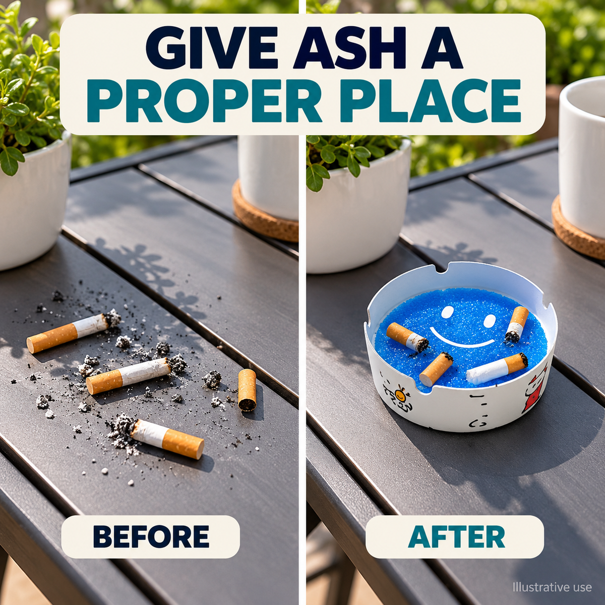 Reusable Gel Ashtray ®Ash & Cigarette-End Collector