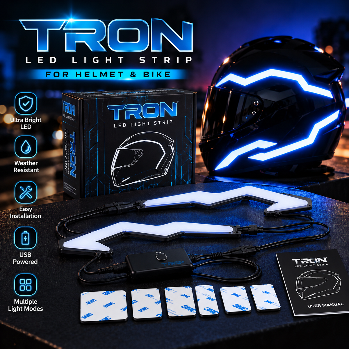 GlowRide® Helmet & Bike Light