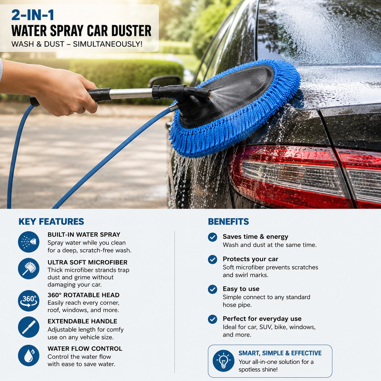 2 in 1 Microfiber Water Cleaning Car Duster