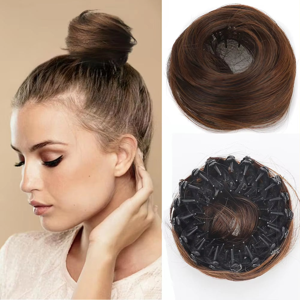 Synthetic Mini Claw Clip in Messy Hair Bun Donut