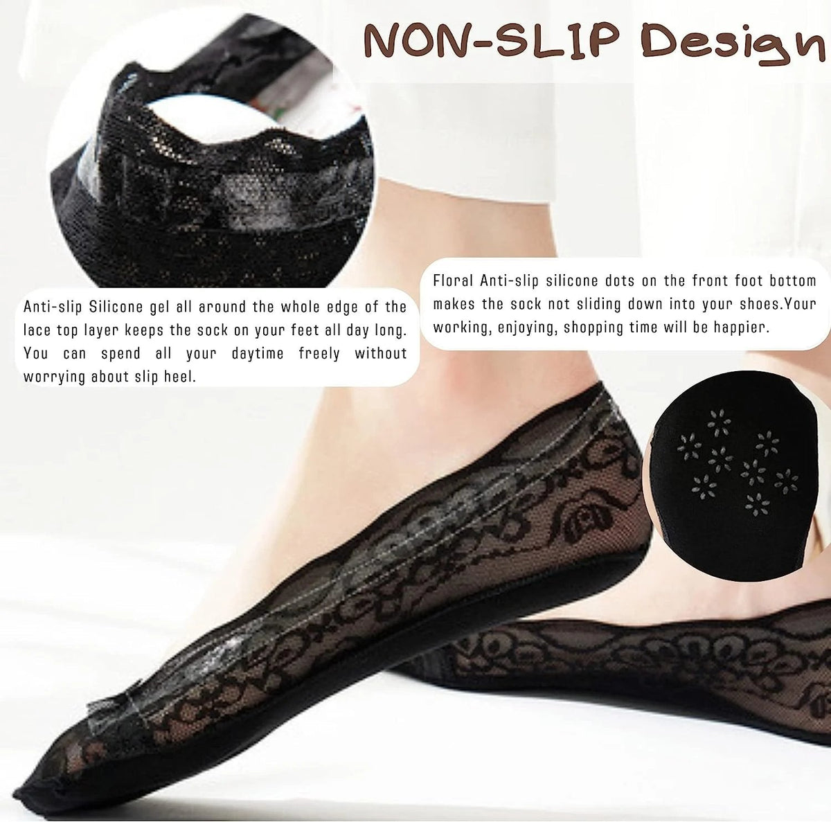 Lace No Show Liner Socks for Women (  Anti Bacterial + Smell Free )