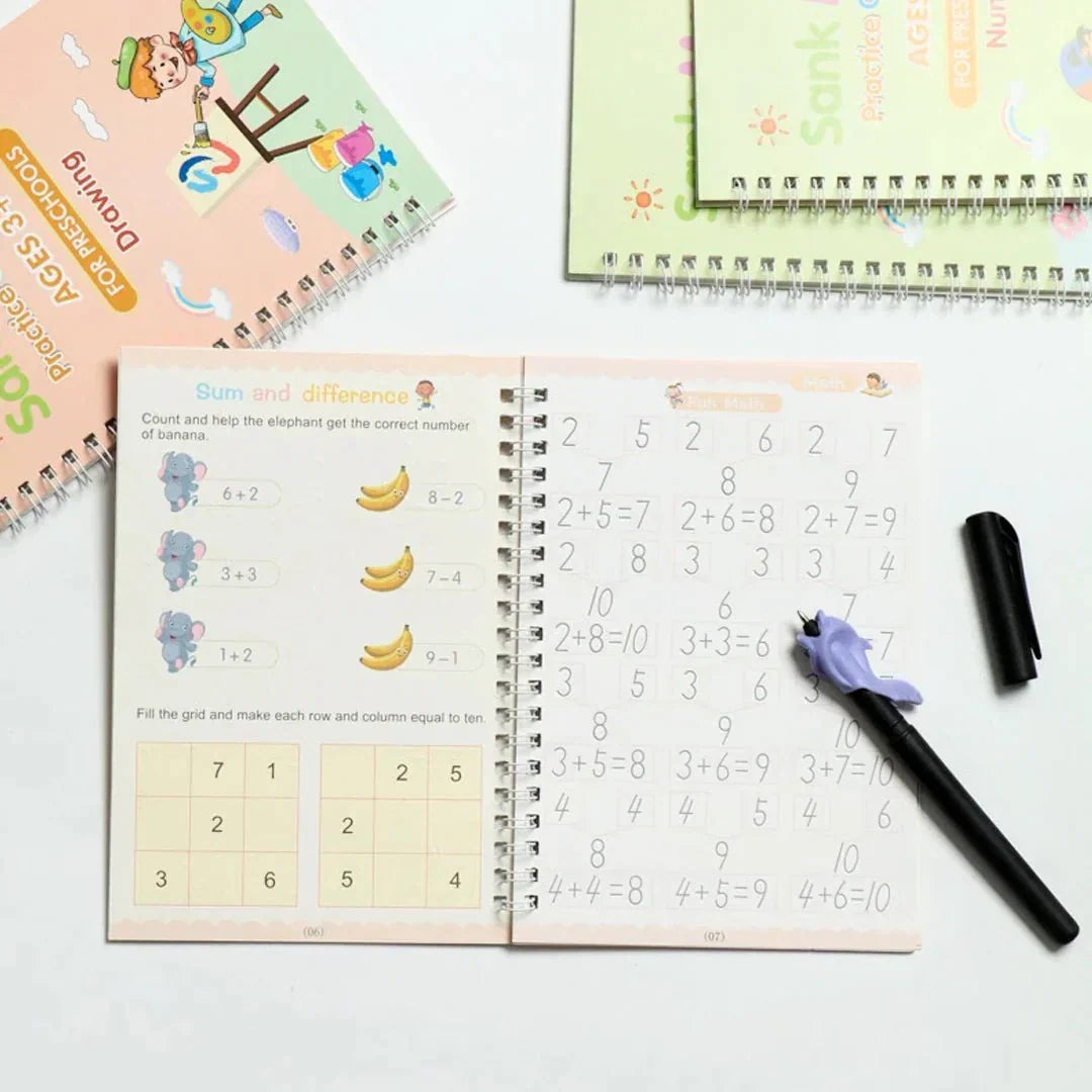 ✍️ Grooved Magic Practice Copybooks – Set of 4 Copybooks +1 Magic Pen, 1 Pen Holder and 5 Refills
